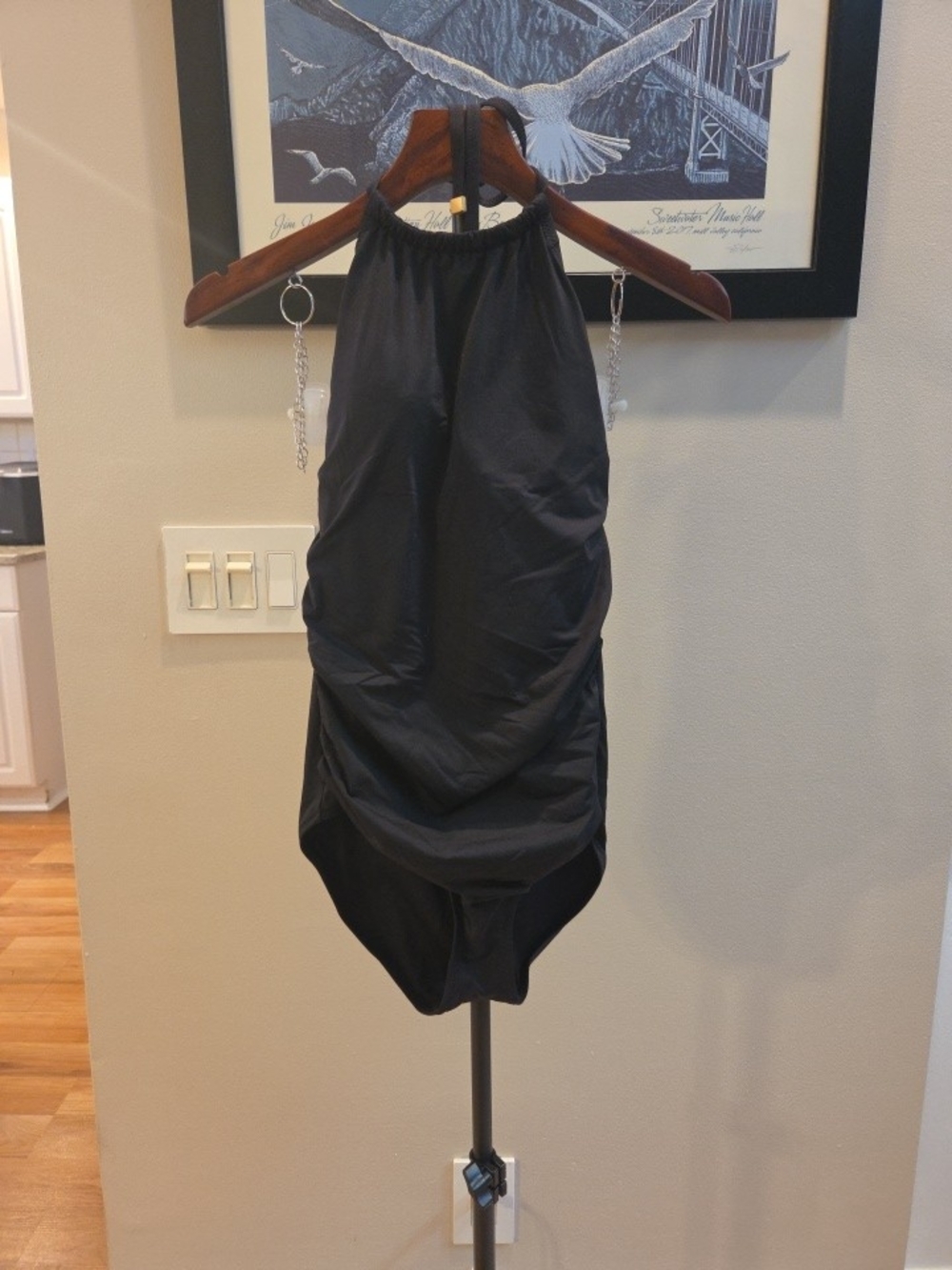 Lands' End Black Halter Ruched One-Piece Swimsuit Size 10